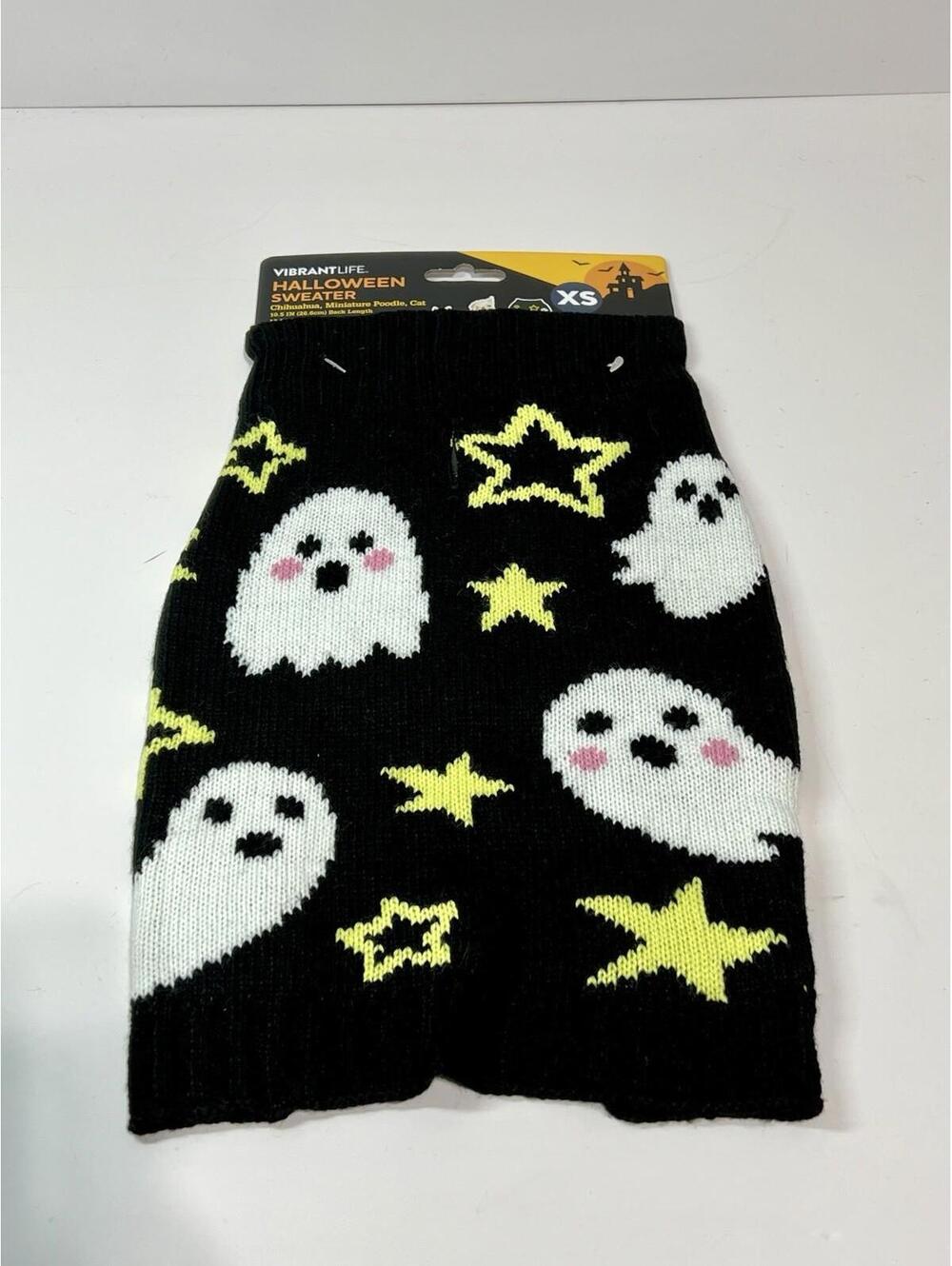 Vibrant Life Dog and Cat Clothes, Ghosts and Stars Halloween Pet Sweater, Black,
